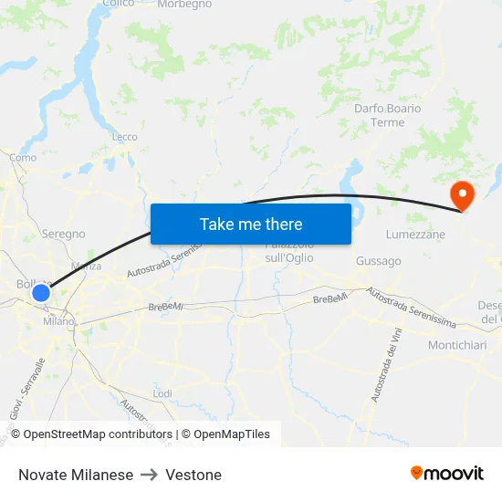 Novate Milanese to Vestone map