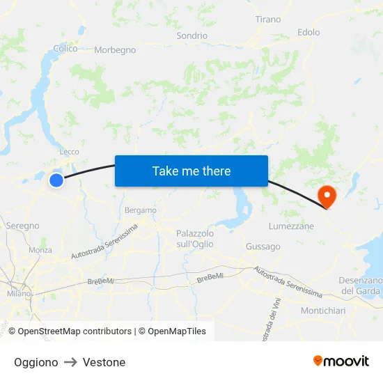 Oggiono to Vestone map