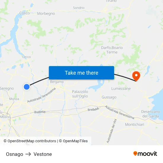 Osnago to Vestone map