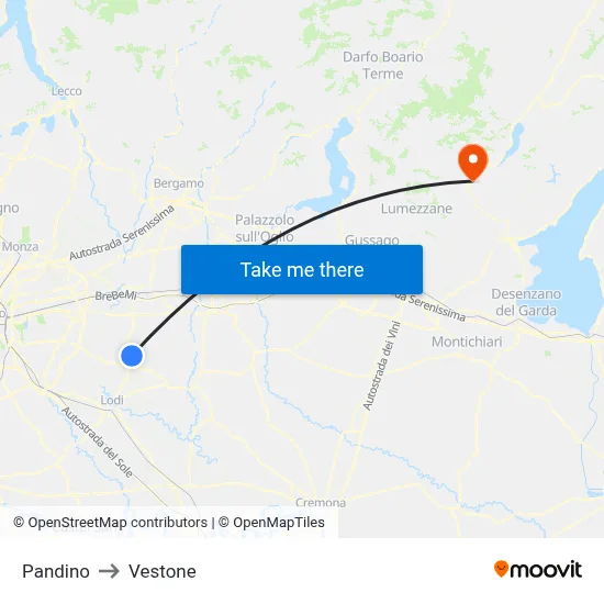 Pandino to Vestone map