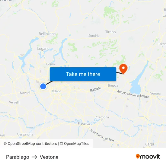 Parabiago to Vestone map