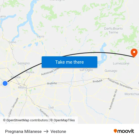 Pregnana Milanese to Vestone map