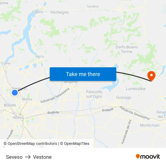 Seveso to Vestone map
