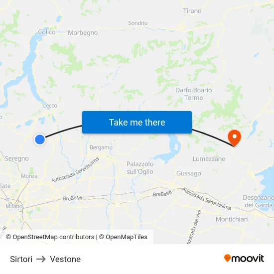Sirtori to Vestone map