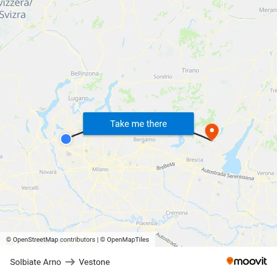 Solbiate Arno to Vestone map
