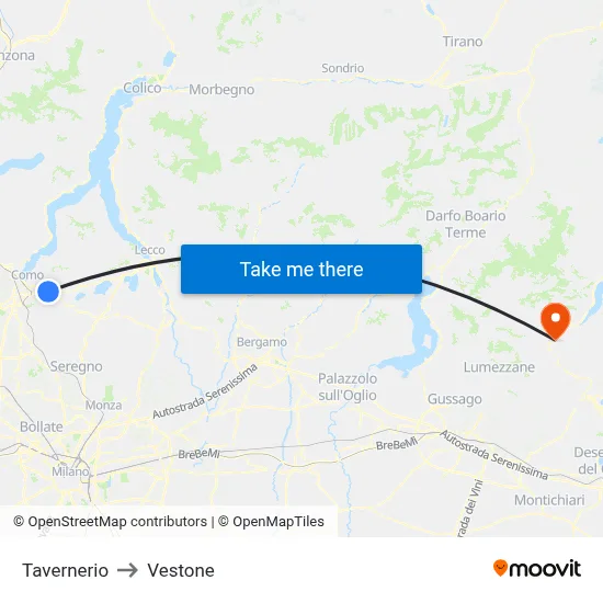 Tavernerio to Vestone map