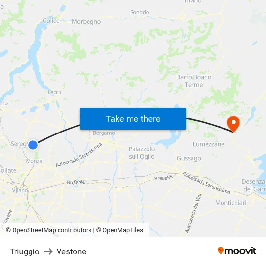Triuggio to Vestone map