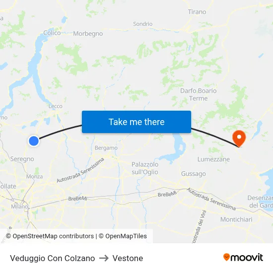 Veduggio Con Colzano to Vestone map