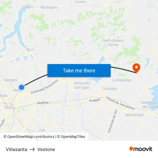 Villasanta to Vestone map