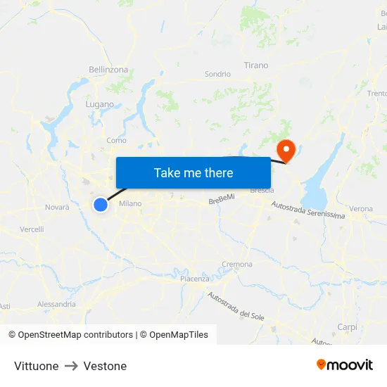 Vittuone to Vestone map