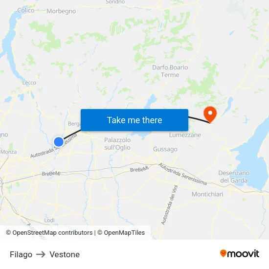 Filago to Vestone map