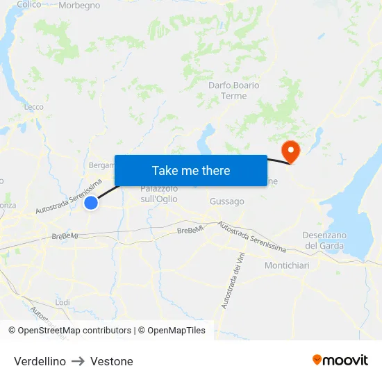 Verdellino to Vestone map