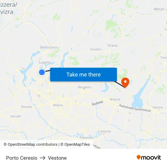 Porto Ceresio to Vestone map