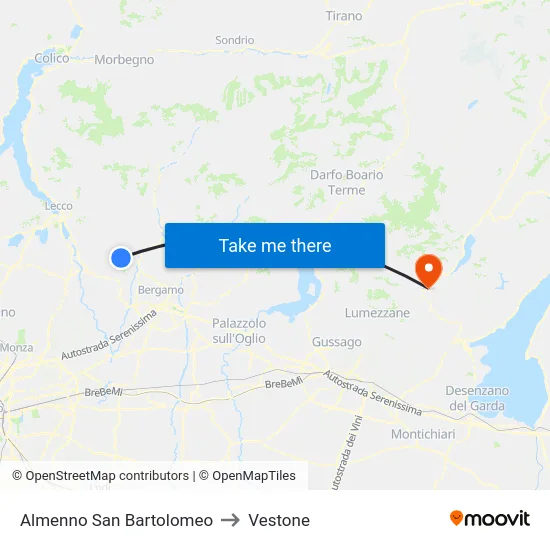 Almenno San Bartolomeo to Vestone map