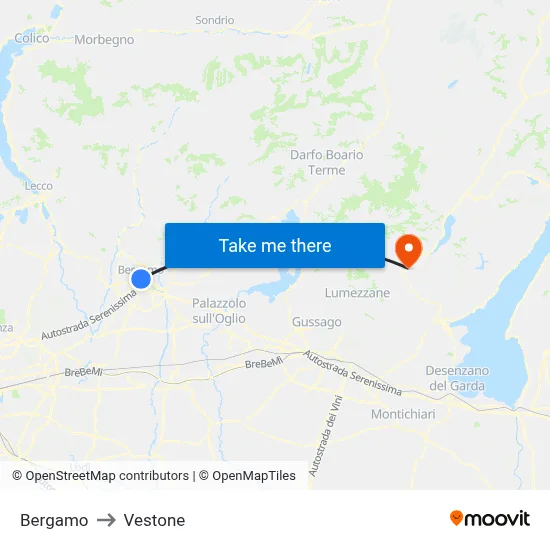 Bergamo to Vestone map