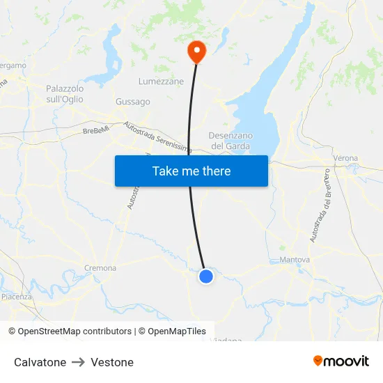 Calvatone to Vestone map