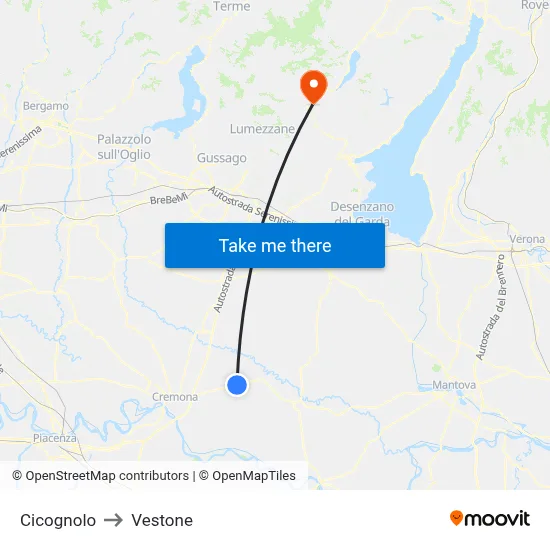Cicognolo to Vestone map