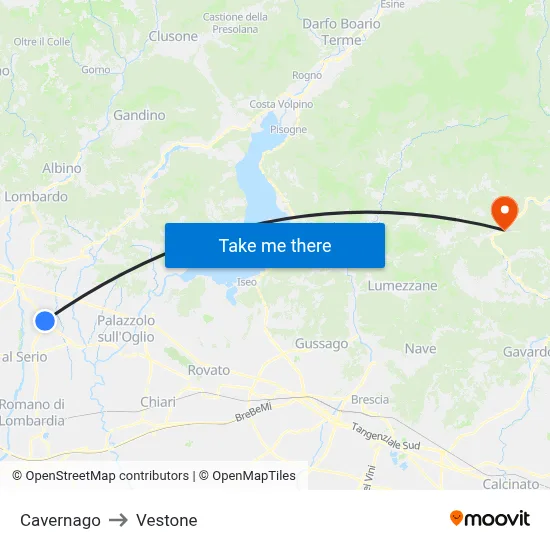 Cavernago to Vestone map