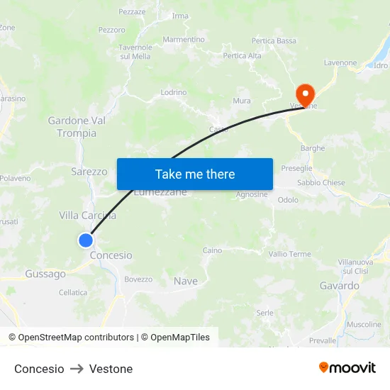 Concesio to Vestone map