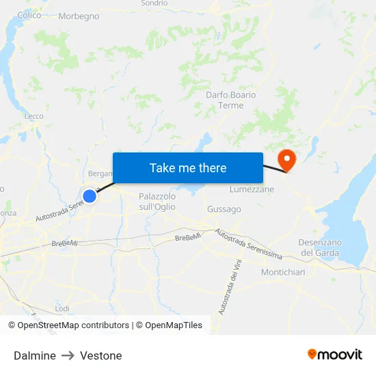 Dalmine to Vestone map