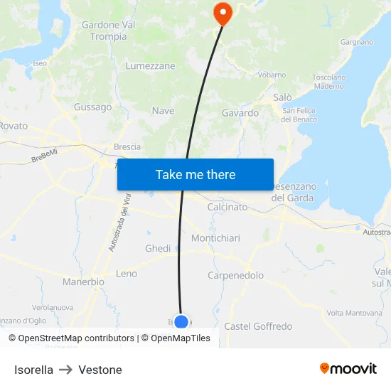Isorella to Vestone map