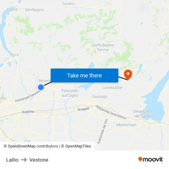 Lallio to Vestone map