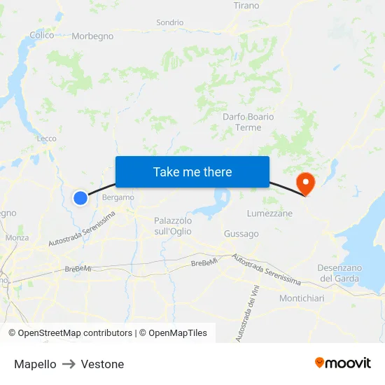 Mapello to Vestone map