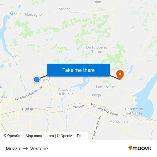 Mozzo to Vestone map