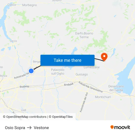 Osio Sopra to Vestone map