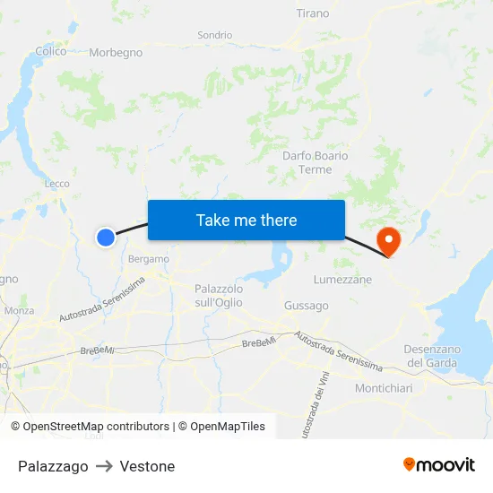 Palazzago to Vestone map