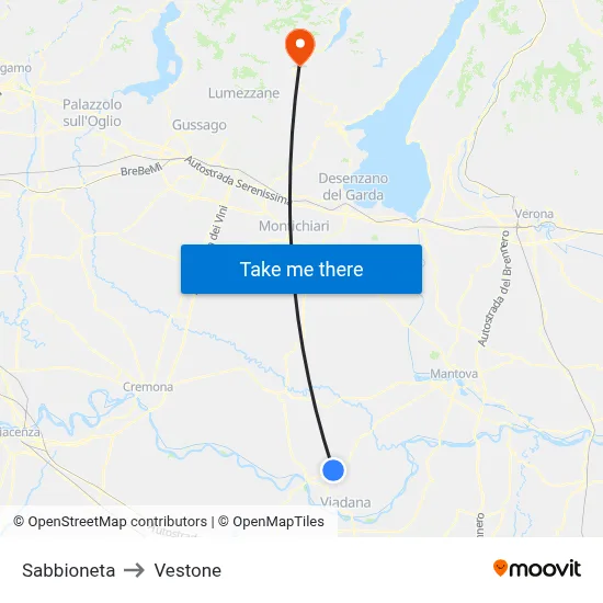 Sabbioneta to Vestone map