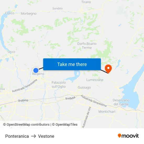 Ponteranica to Vestone map