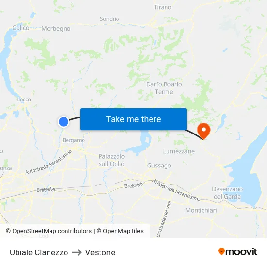 Ubiale Clanezzo to Vestone map