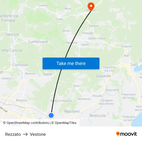 Rezzato to Vestone map