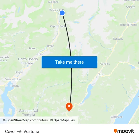 Cevo to Vestone map