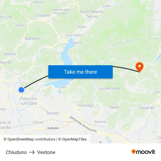 Chiuduno to Vestone map