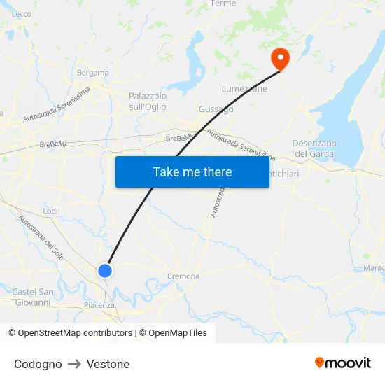 Codogno to Vestone map