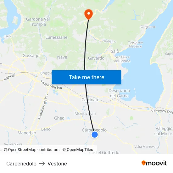 Carpenedolo to Vestone map