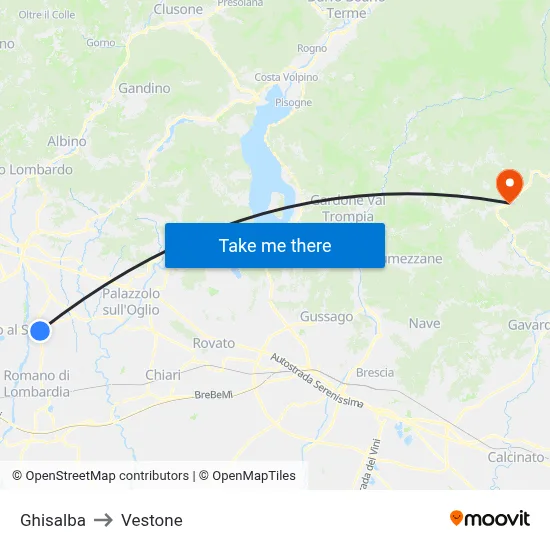 Ghisalba to Vestone map