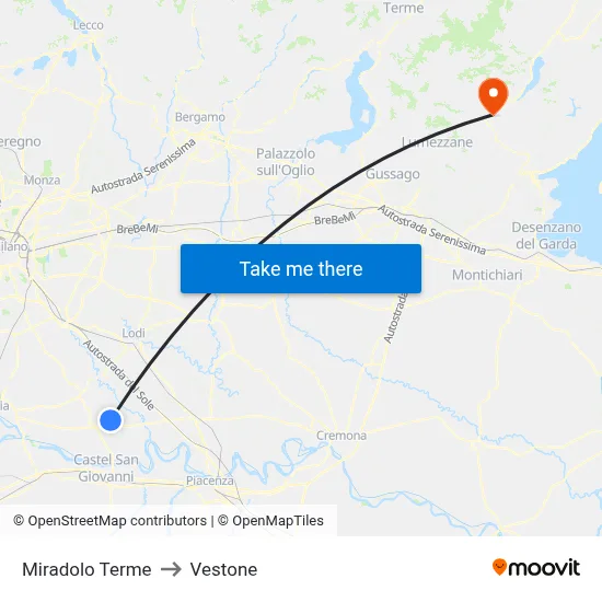 Miradolo Terme to Vestone map