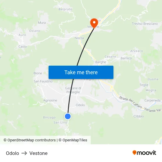 Odolo to Vestone map