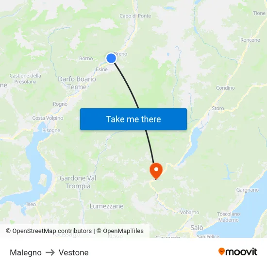 Malegno to Vestone map