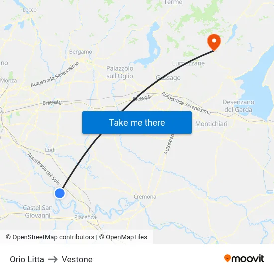 Orio Litta to Vestone map