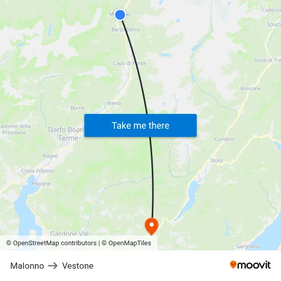 Malonno to Vestone map
