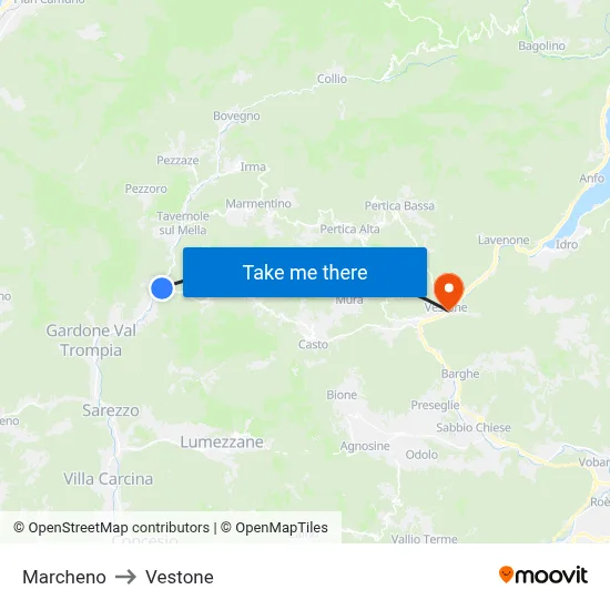 Marcheno to Vestone map
