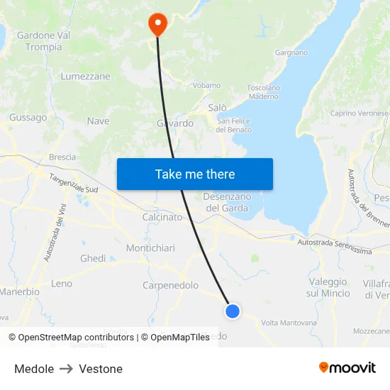 Medole to Vestone map