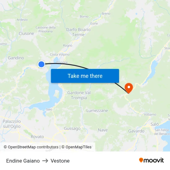 Endine Gaiano to Vestone map
