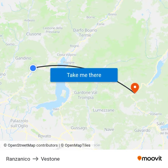 Ranzanico to Vestone map