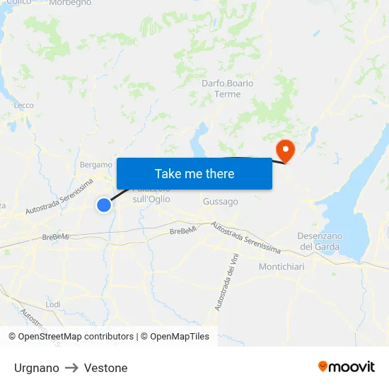 Urgnano to Vestone map