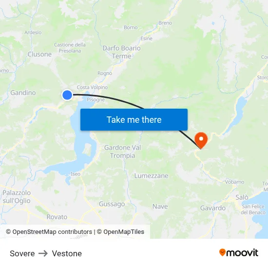 Sovere to Vestone map